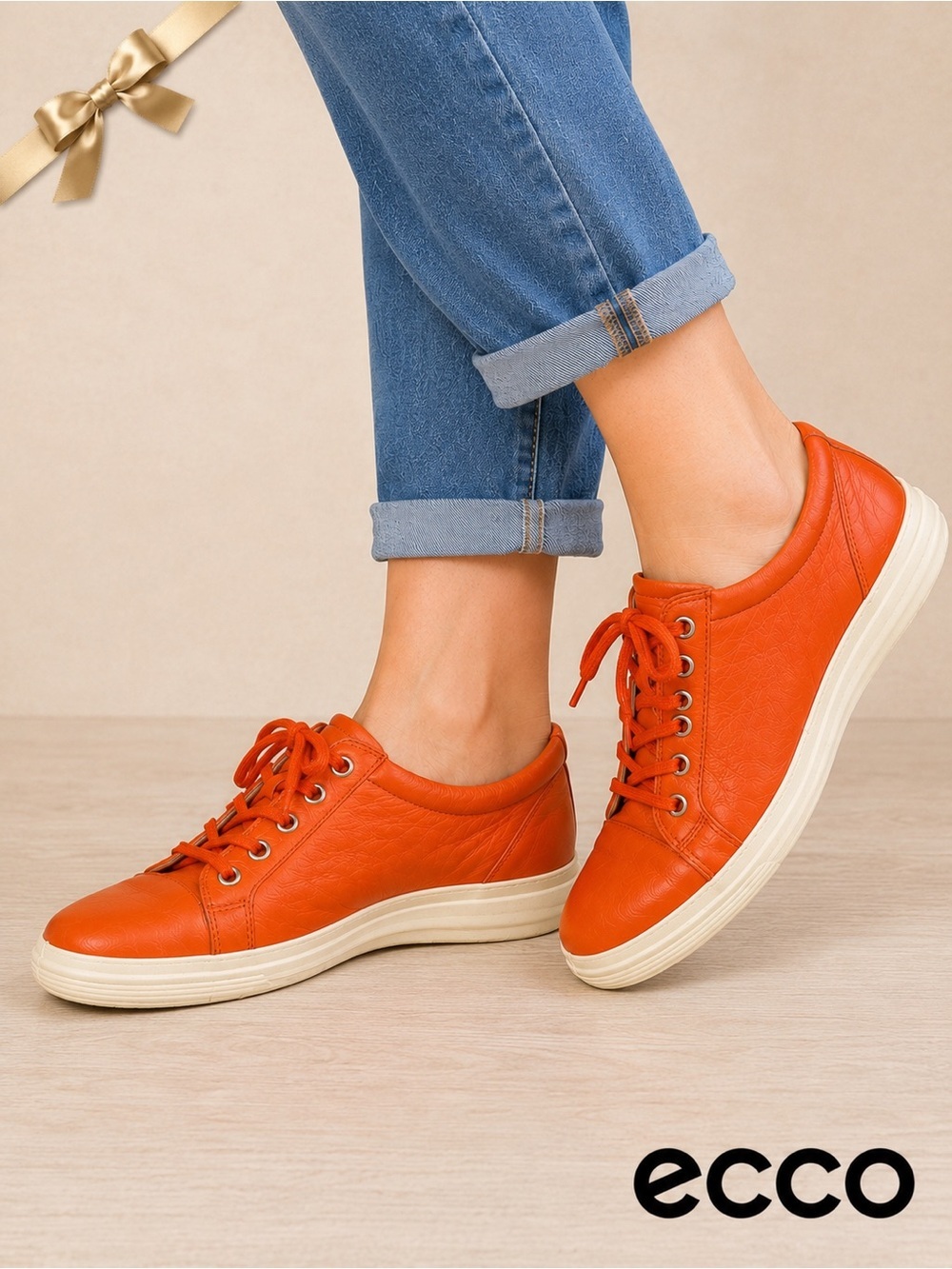 Ecco Brooks Leather Sneakers 6 Orange Lace Up Comfort